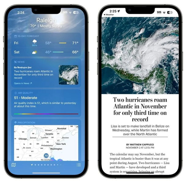 八宿苹果14维修分享iPhone 14手机如何看天气时顺带看新闻 