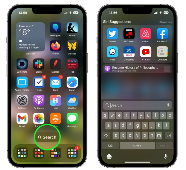 八宿苹果手机维修分享升级到 iOS 16 后，如何删除主屏幕上的搜索按钮 